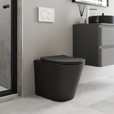 Aurora Back to Wall Toilet Rimless BTW Pan Soft Close Seat Matt Black Bathroom Modern
