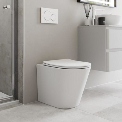Aurora Back to Wall Toilet Rimless BTW Pan Soft Close Seat Matt White Bathroom Modern