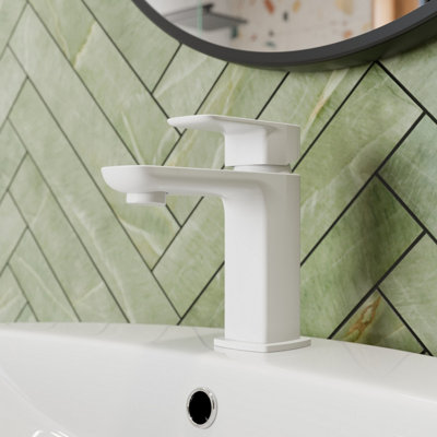 Aurora Basin Mixer Tap Sink Bathroom Modern Mono Straight Spout Single Lever Matt White