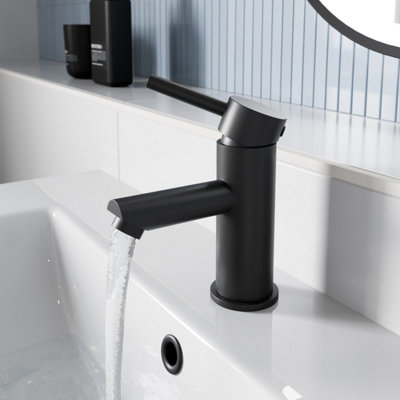 Aurora Basin Sink Mixer Tap Round Mono Single Lever Faucet Matt Black