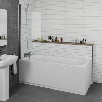 Aurora Bathroom 1500x700mm Single Ended Curved Bath Front End Panel Acrylic White Gloss