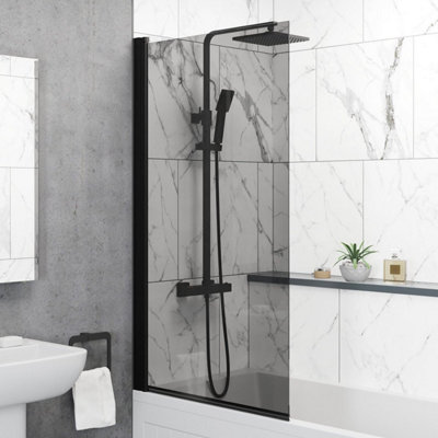 Aurora Bathroom 1600mm Single Ended Curved Bath 6mm Shower Screen Front Panel White