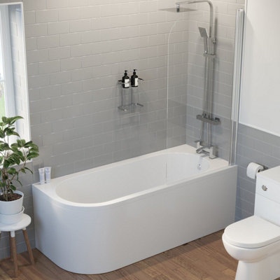 Aurora Bathroom 1700 J Shape Right Hand Bath Shower Screen Front Panel Corner Bathtub