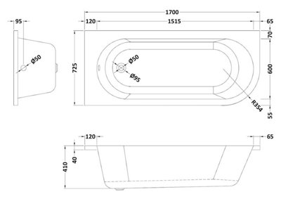 Aurora Bathroom 1700mm J Shape Left Hand Bath Shower Screen Front Panel Corner Bathtub