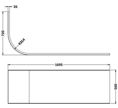 Aurora Bathroom 1700mm J Shape Left Hand Bath Shower Screen Front Panel Corner Bathtub