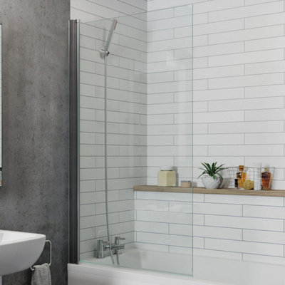 Aurora Bathroom 1700mm Single Ended Straight Bath 6mm Shower Screen Front Panel White