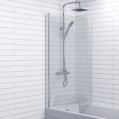 Aurora Bathroom 1700mm Single Ended Straight Bath 6mm Shower Screen Front Panel White