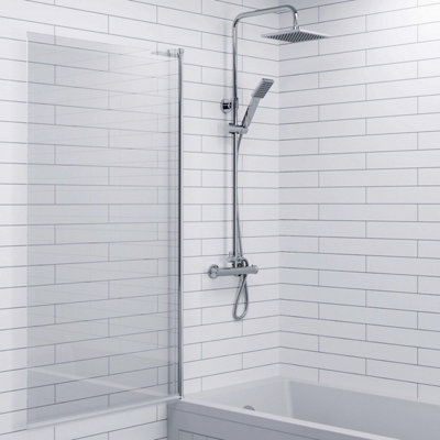 Aurora Bathroom 1700mm Single Ended Straight Bath 6mm Shower Screen Front Panel White
