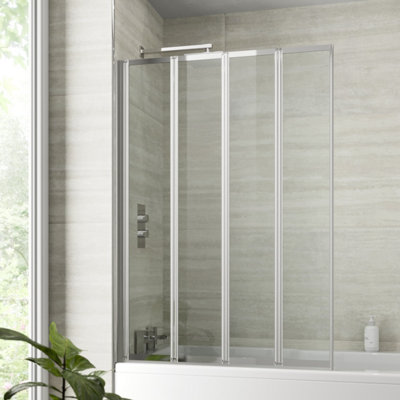 Aurora Bathroom 4 Panel Folding Bath Shower Screen Chrome 1000mm Reversible 4mm Glass