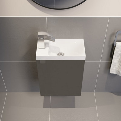 Aurora Bathroom 400mm Slim Wash Basin Sink White Gloss Modern Recessed 1 Tap Hole