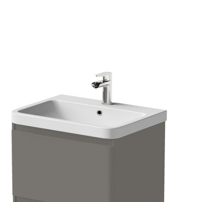 Aurora Bathroom 600mm Wash Basin Sink White Gloss Modern Curved Resin 1 Tap Hole