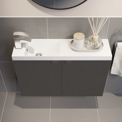 Aurora Bathroom 800mm Slim Wash Basin Sink White Gloss Modern Recessed 1 Tap Hole