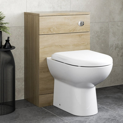 Aurora Bathroom Back to Wall BTW Toilet Cloakroom Unit Modern Oak Effect D Shaped 300mm