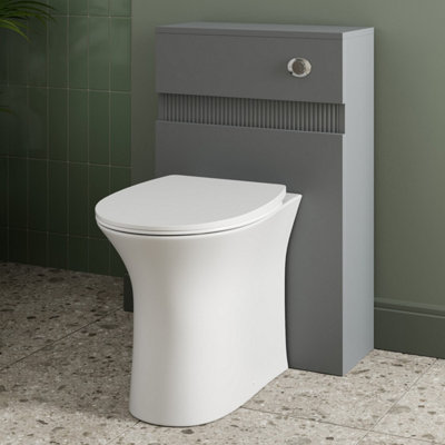 Aurora Bathroom Back To Wall BTW Toilet Unit Rimless Pan Seat Cistern Matt Grey Fluted