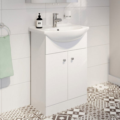 Aurora Bathroom Basin Sink Vanity Unit Single Tap Hole Floor Standing 550mm Matte White