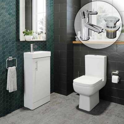 Aurora Bathroom Cloakroom Suite Vanity Unit Close Coupled Toilet Basin Tap & Waste Set
