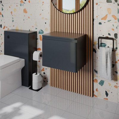 Aurora Bathroom Cloakroom Vanity Unit 500mm Wall Hung Cabinet Drawer Anthracite Grey