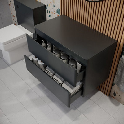Aurora Bathroom Cloakroom Vanity Unit 800mm Wall Hung Cabinet Drawer Anthracite Grey