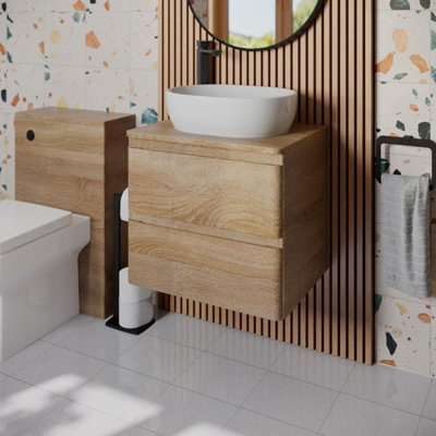 Aurora Bathroom Cloakroom Vanity Unit Wall Hung Countertop Wash Basin Wood 600mm