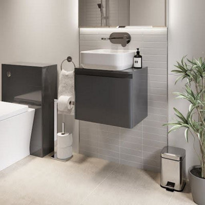 Aurora Bathroom Cloakroom Vanity Unit Wall Mounted Countertop Basin Grey Gloss 500mm