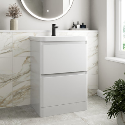 Aurora Bathroom Cloakroom Vanity Unit Wash Basin Base Cabinet Two Drawers Storage White