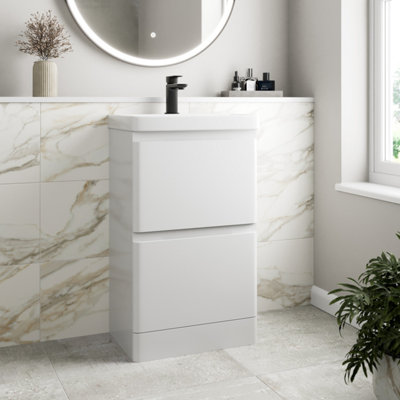Aurora Bathroom Cloakroom Vanity Unit Wash Basin Cabinet Drawers Storage White 500mm