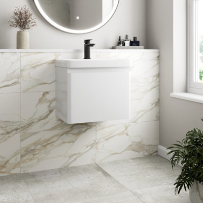 Aurora Bathroom Cloakroom Vanity Unit Wash Basin Cabinet Drawers Storage White 500mm