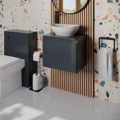 Aurora Bathroom Cloakroom Vanity Unit Wash Countertop Basin Wall Hung Grey 500mm