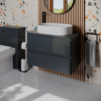 Aurora Bathroom Cloakroom Vanity Unit Wash Countertop Basin Wall Hung Grey 800mm