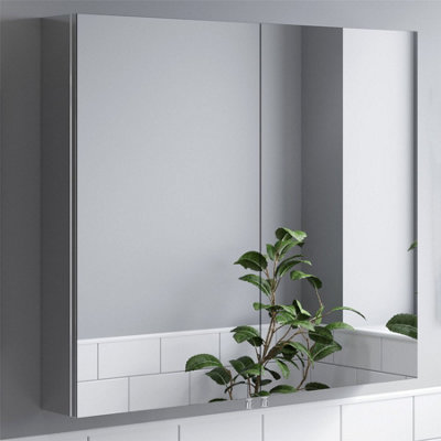 Aurora Bathroom Double Door Mirror Stainless Steel Sleek Modern Cabinet 800 x 700mm