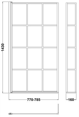 Aurora Bathroom L Shaped Bath Black Grid Shower Screen LH Front Panel White 1700mm