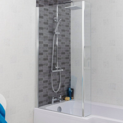 Aurora Bathroom L Shaped Shower Bath 1700mm LH Mixer Shower Screen Side Panel White
