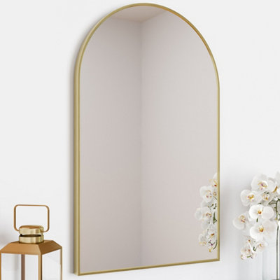 Aurora Bathroom Mirror Arched Brushed Brass Framed Portrait Wall Mounted 500x800mm