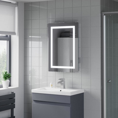Aurora Bathroom Mirror LED Illuminated Demister Pad Shaver Socket Mains IP44 500x700mm