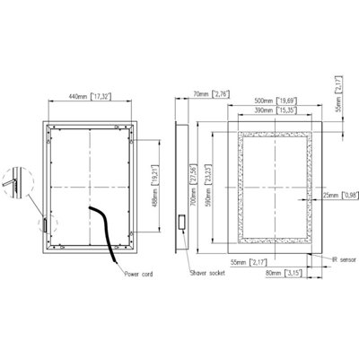 Aurora Bathroom Mirror LED Illuminated Demister Pad Shaver Socket Mains IP44 500x700mm