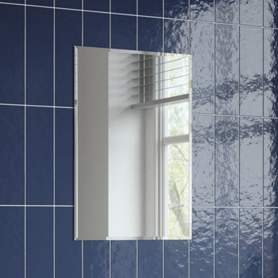 Aurora Bathroom Mirror Plain Rectangle Modern Frameless Wall Mounted Bevelled 450x300mm