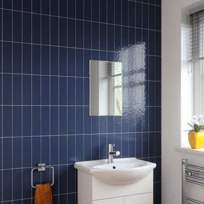 Aurora Bathroom Mirror Plain Rectangle Modern Frameless Wall Mounted Bevelled 450x300mm