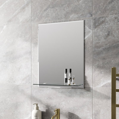 Aurora Bathroom Mirror Wall Modern Frameless Bevelled Rectangle Glass Shelf 600x450mm