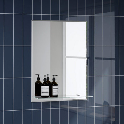 Aurora Bathroom Mirror Wall Modern Frameless Bevelled Rectangle Glass Shelf 600x450mm