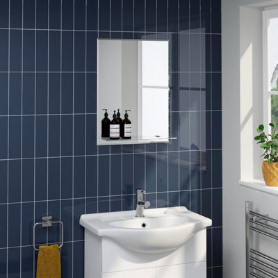 Aurora Bathroom Mirror Wall Modern Frameless Bevelled Rectangle Glass Shelf 600x450mm