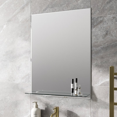 Aurora Bathroom Mirror Wall Modern Frameless Bevelled Rectangle Glass Shelf 800x600mm