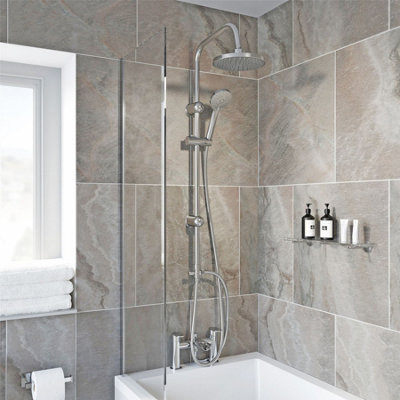 Aurora Bathroom Mixer Shower Kit Adjust Riser Rail Hose Chrome Round Dual Head Chrome