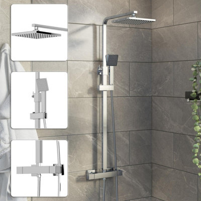 Aurora Bathroom Mixer Shower Thermostatic Dual Head Square Rainfall Head Handset Chrome