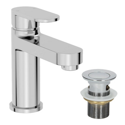 Aurora Bathroom Modern Basin Sink Mixer Tap Waste Single Lever Chrome Round Cloakroom