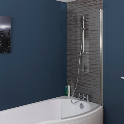Aurora Bathroom P Shaped Shower Bath 1700mm RH Mixer Shower Screen Side Panel White