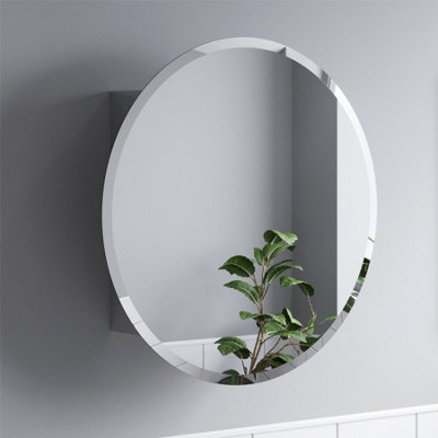 Aurora Bathroom Round Door Mirror Stainless Steel Sleek Modern Cabinet 600 x 600mm