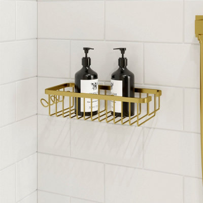 Aurora Bathroom Shower Caddy Accessory Gold Wall Mounted Modern Stylish Stainless Steel