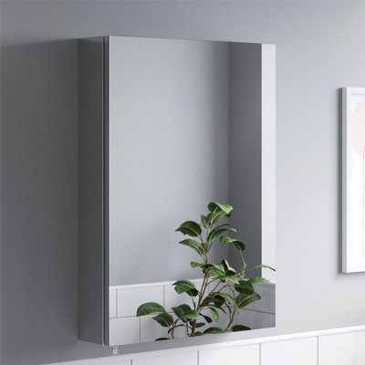 Aurora Bathroom Single Door Mirror Stainless Steel Sleek Modern Cabinet 500 x 700mm