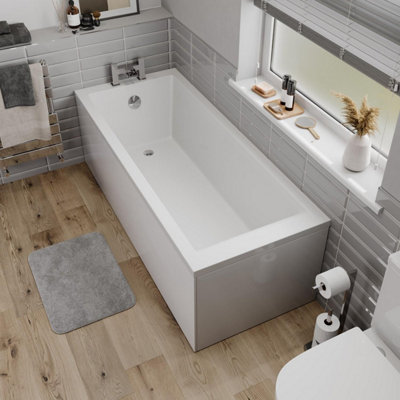 Aurora Bathroom Single Ended 1700x700mm Square Bath Side End Panel Acrylic White Modern