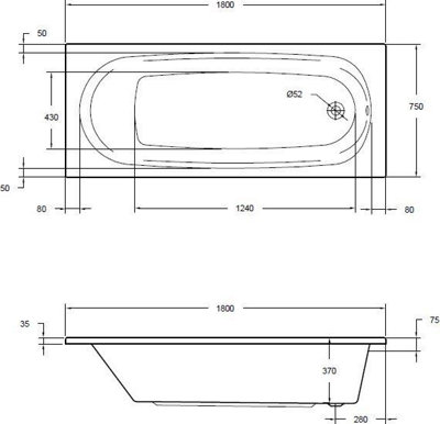 Aurora Bathroom Single Ended 1800x750 Curved Bath Front End Panel Acrylic White Modern